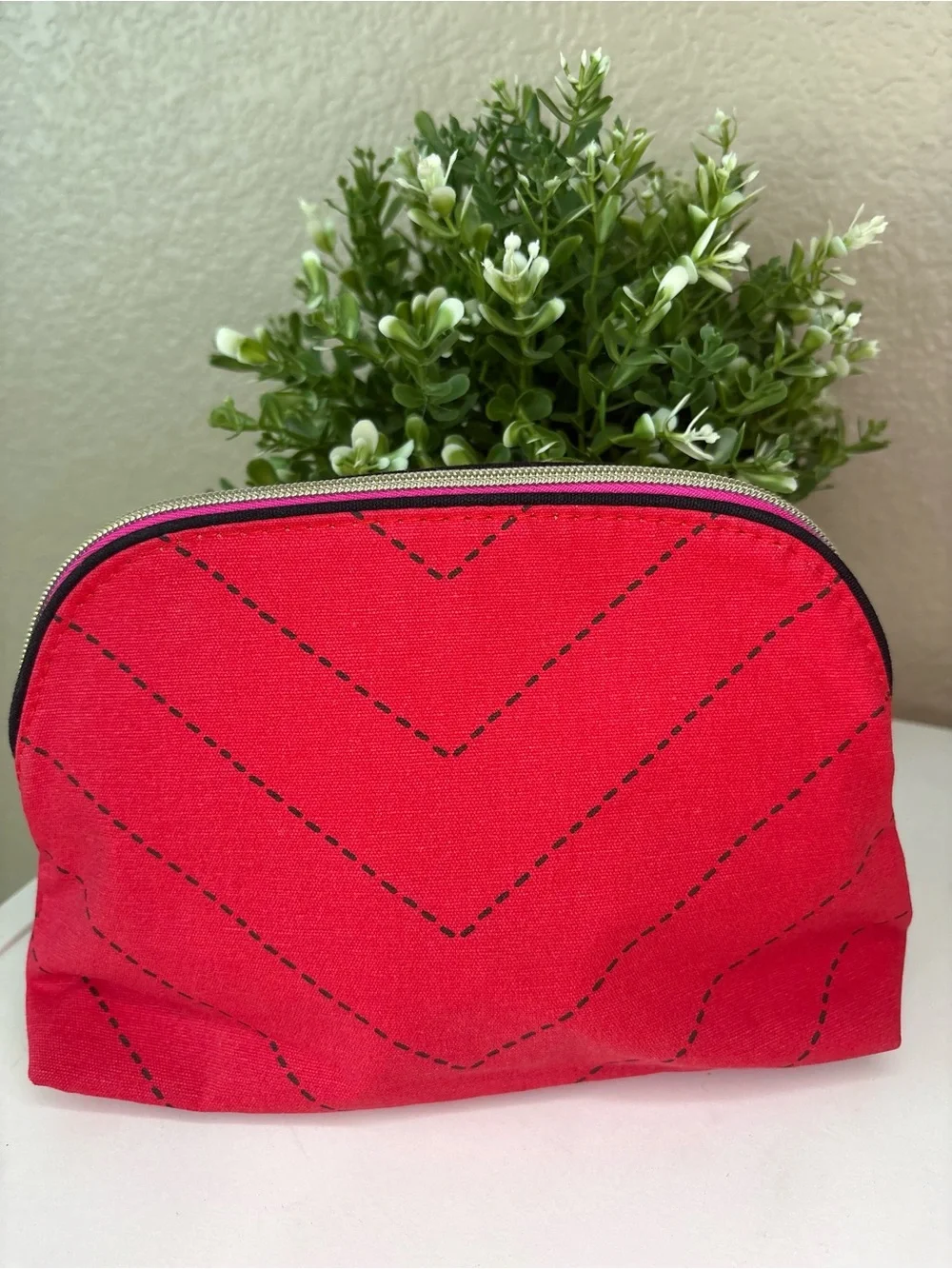 Estee Lauder Red Cosmetic Pouch with Pink and Orange Tassels